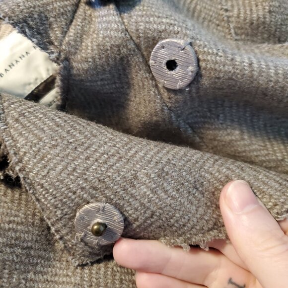 Banana Republic Tumblrcore 2010s Taupe Floral Trim Blazer Jacket Wool Blend - Picture 2 of 14